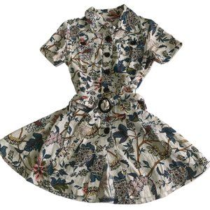 Vintage Floral Allover Printed Glitter Button Down Casual Women Shirt Mini Dress